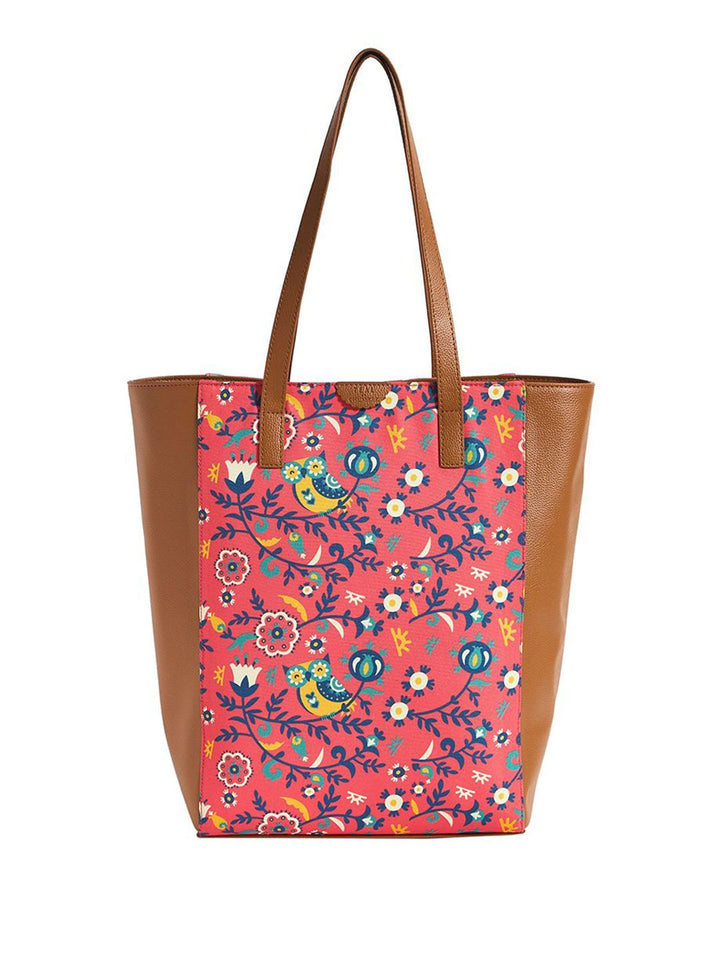 TEAL BY CHUMBAK Floral Printed Structured Tote Bag with Bow Detail