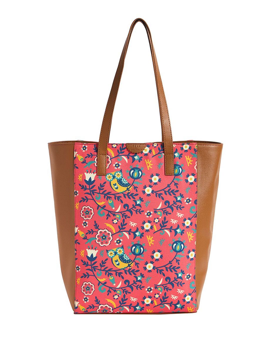 TEAL BY CHUMBAK Floral Printed Structured Tote Bag with Bow Detail