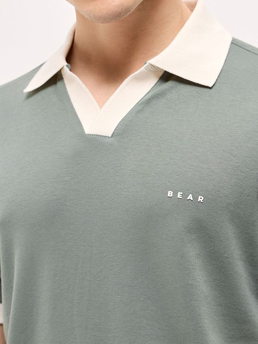 THE BEAR HOUSE Men Solid Polo Collar Cotton T-shirt