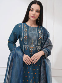 Vishudh Floral Embroidered Thread Work Straight Kurta With Trouser And Dupatta