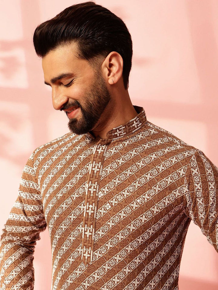 Anouk Men Embroidered Regular Sequinned Pure Cotton Kurta with Pyjamas