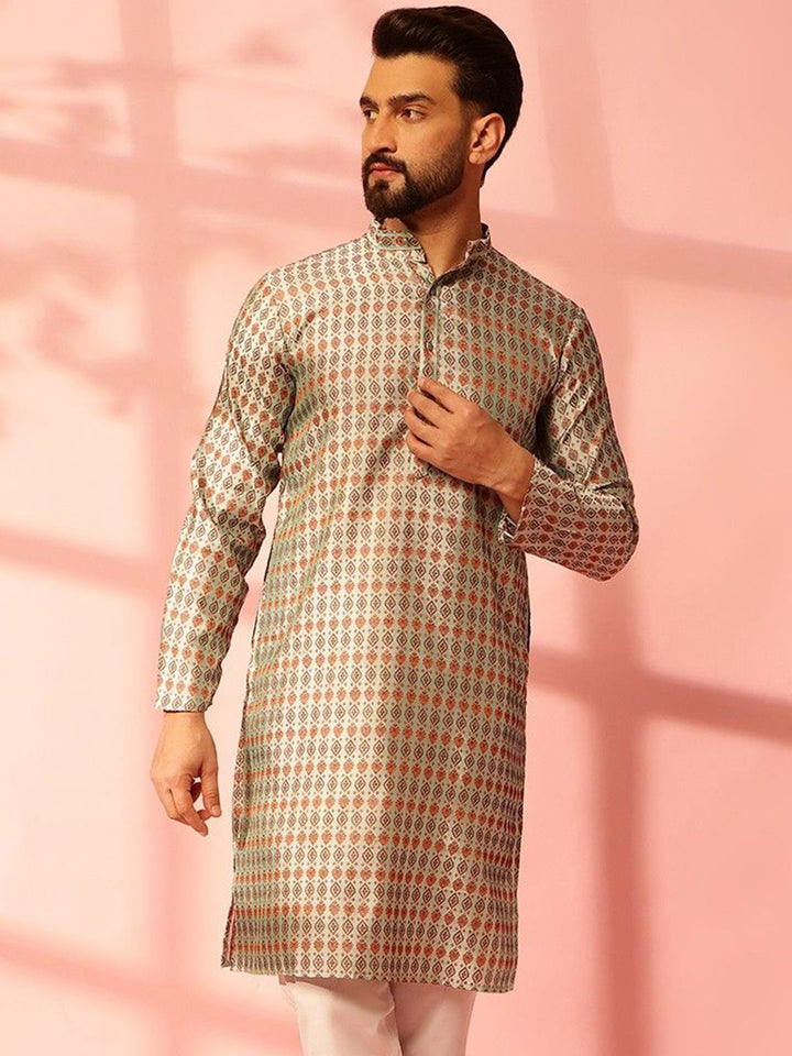 Anouk Ethnic Motifs Printed Mandarin Collar Cotton Silk Straight Kurta
