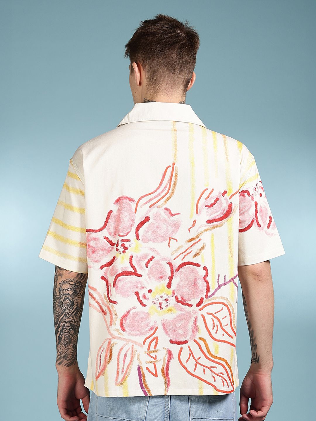 Eszett Men Floral Printed Cuban Collar Pure Cotton Casual Shirt