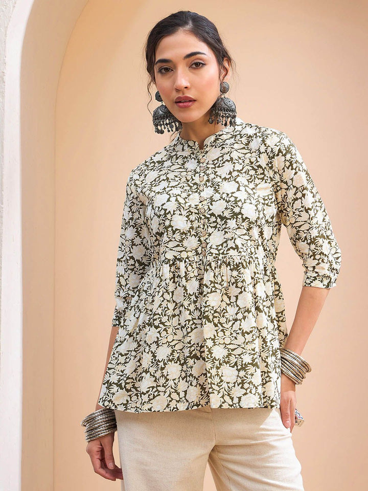Shae by SASSAFRAS Floral Printed Pure Cotton Pleated Kurti