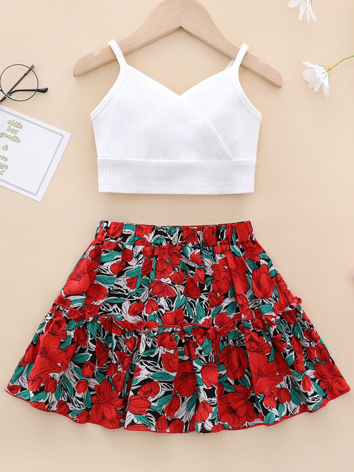 YK Girls Shoulder Straps Top With Skirt