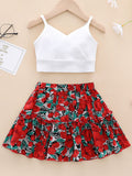 YK Girls Shoulder Straps Top With Skirt
