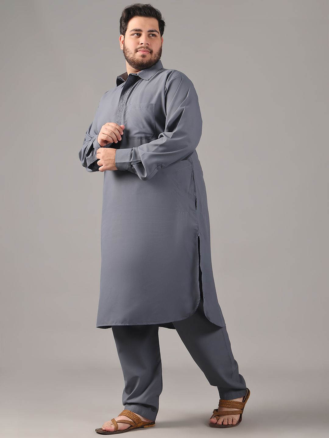 SOJANYA PLUS Plus Size Lelaki Baju Kolar Benang Bekerja Lurus Kurta Dengan Salwar