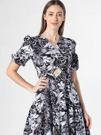 SANSKRUTIHOMES Women Fit & Flare Puff Sleeves Midi Dress