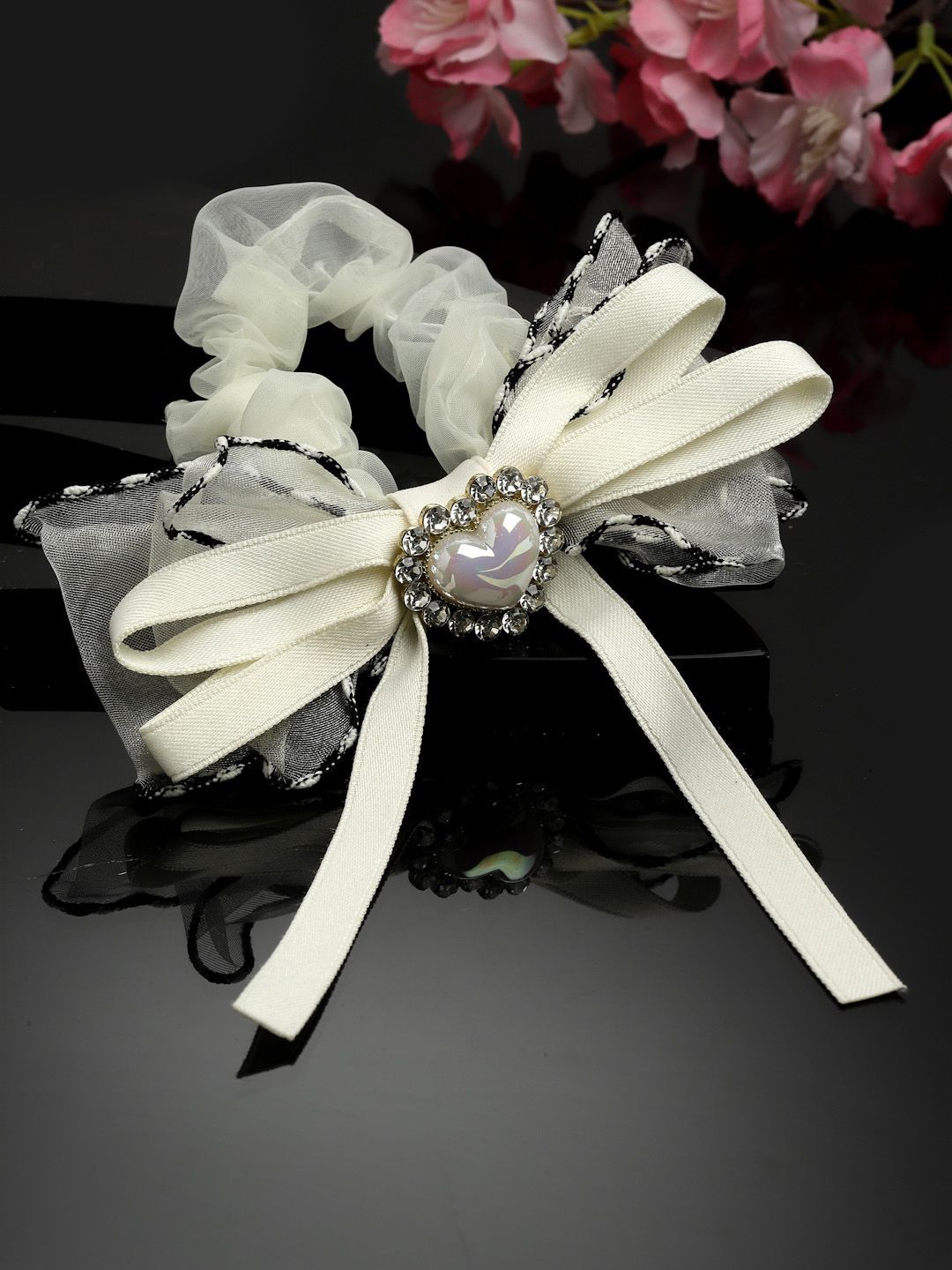 PANASH Women Heart Shaped Stone Studded Embellished Ponytail Holders