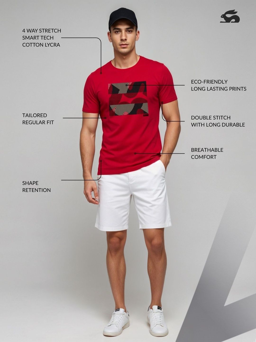 ADRO Geometric Printed Round Neck Skin-Friendly Regular Fit T-shirt
