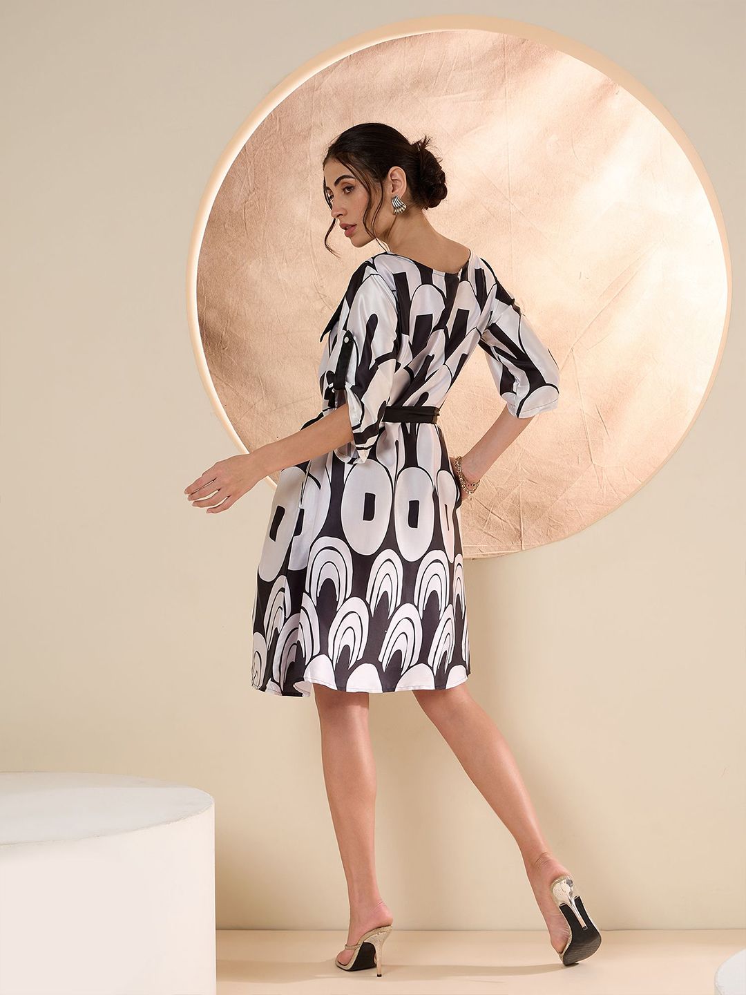 Antheaa Print Layered Satin Fit & Flare Dress
