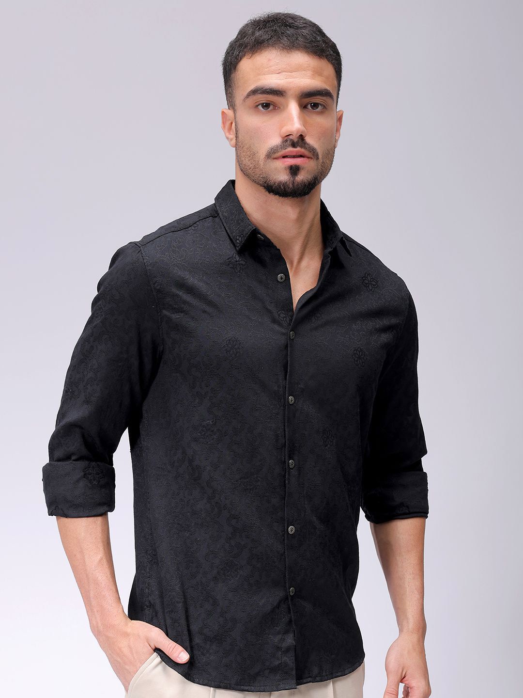 The Indian Garage Co Men Regular Fit Dobby Textured Resortwear Shirt