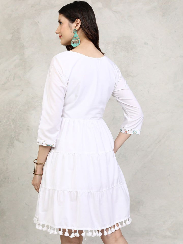 Vishudh Women Floral Embroidered Fit and Flare Mini Dress