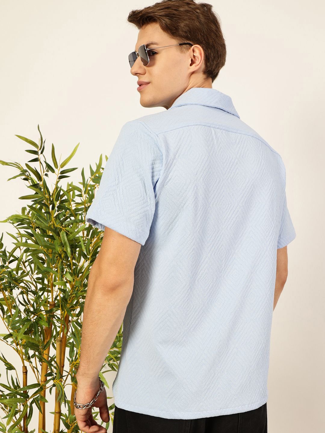 Thomas Scott Men Classic Spread Collar Micro Ditsy Printed Oversized Casual Shirt