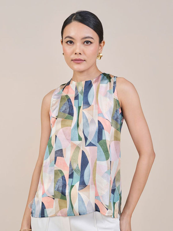 AND Women Abstract Printed Mandarin Collar Top
