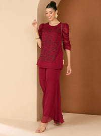 Antheaa Embellished Round Neck Top With Palazzo
