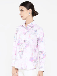 Rareism Women Floral Printed Shirt Collar Cotton Top