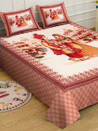 Myntra Elegant Homes Rust & Pink Ethnic Motifs 400 TC King Bedsheet dengan 2 Sarung Bantal