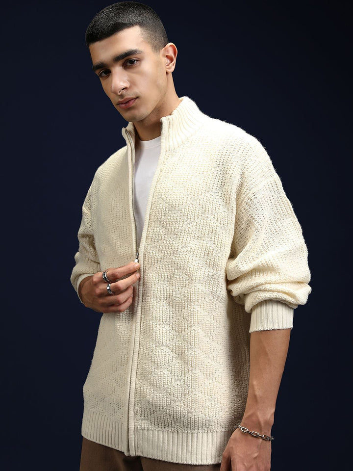 HIGHLANDER Men Cable Knit with Zip Detail Detail