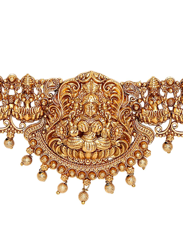 KARATCART Gold-Plated Artificial Beaded Lakshmi Mata Temple Kamarbandh Waist Chain