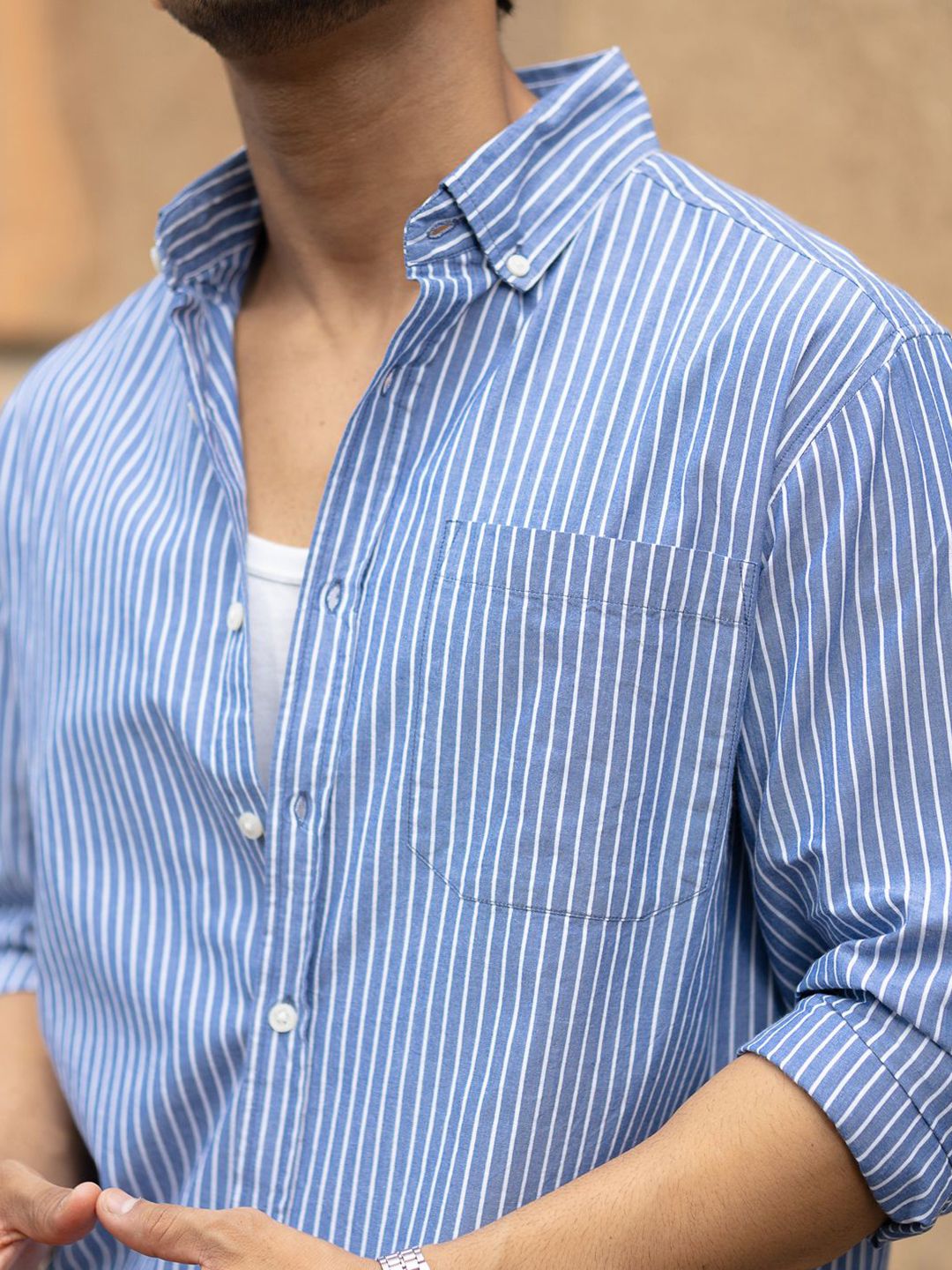 Powerlook Pin Striped Lightweight Pure Cotton Shirt