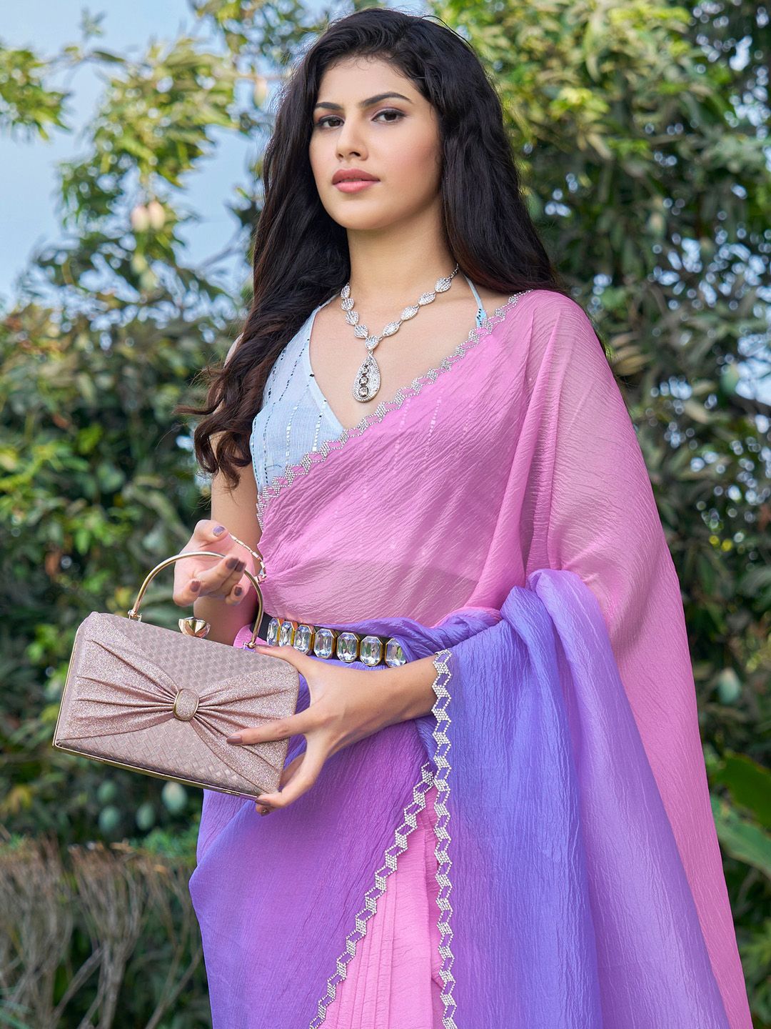 Saree mall Ombre Beads and Stones Silk Blend Sarees