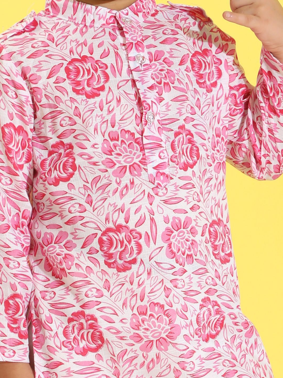 Cutiekins Boys Floral Printed Band Collar Straight Kurta With Pyjamas