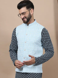 Anouk Blue Ethnic Motifs Embroidered Straight Thread Work Pure Cotton Kurta with Churidar