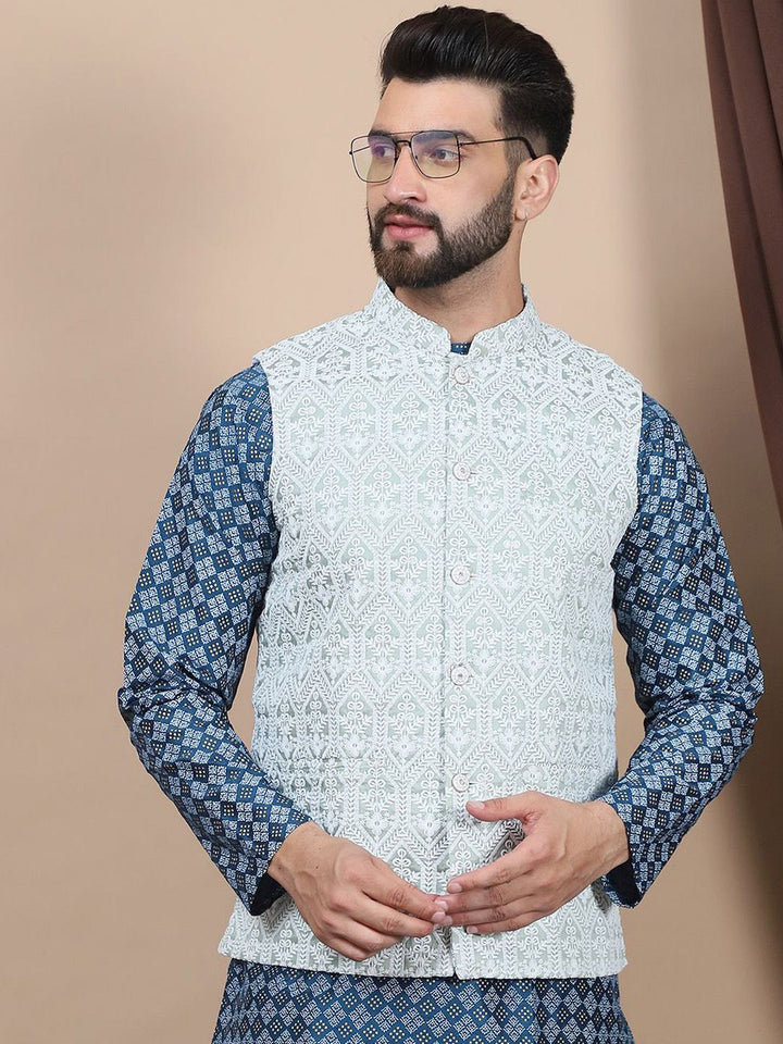 Anouk Teal Blue Ethnic Motifs Printed Straight Kurta with Churidar