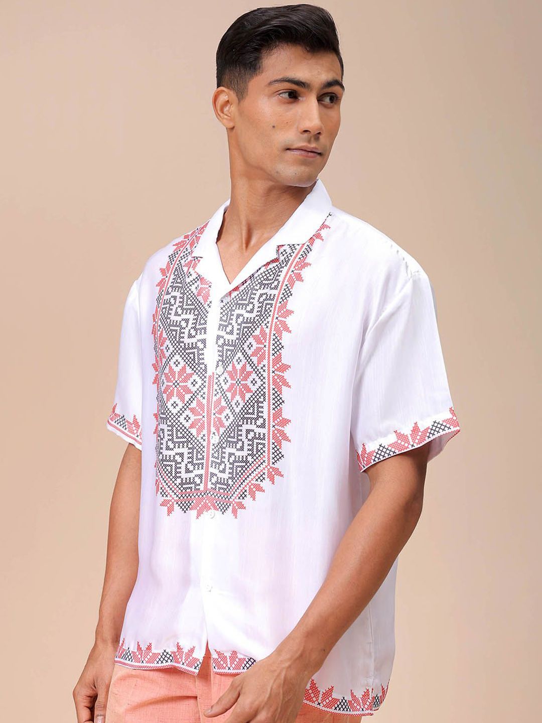 Lelaki Garage Co Indian Santai Fit Fit Floral Printed Resortwear Shirt