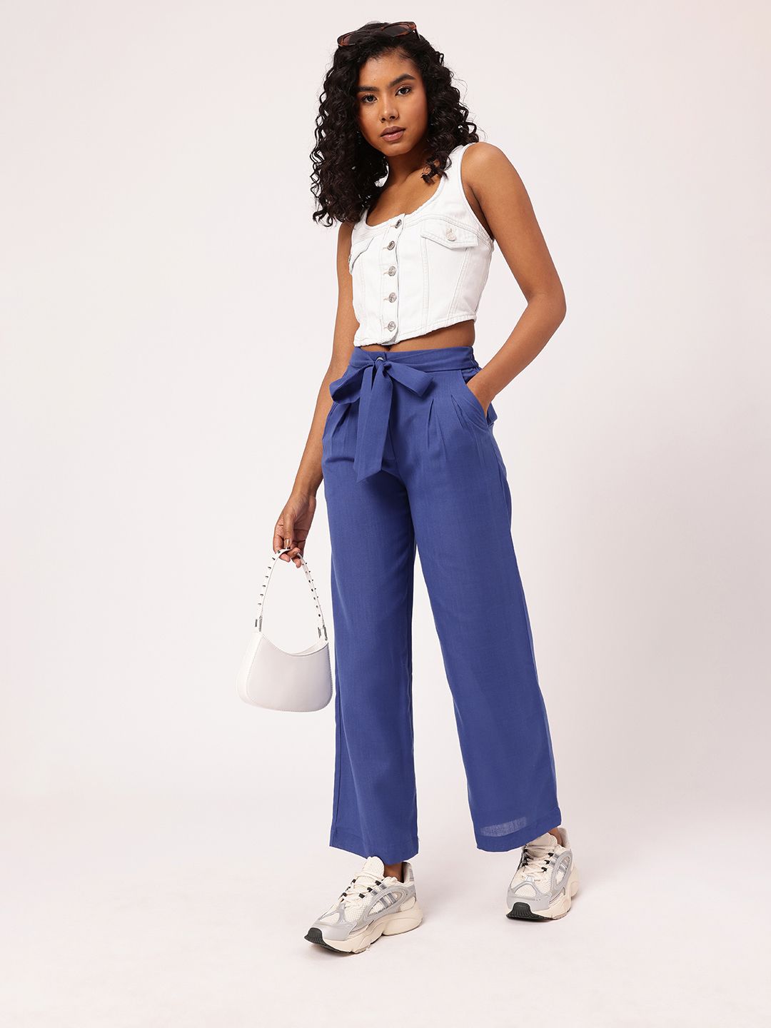Women Femme Ribboned Perfection Straight Fit Pleated Regular Trousers