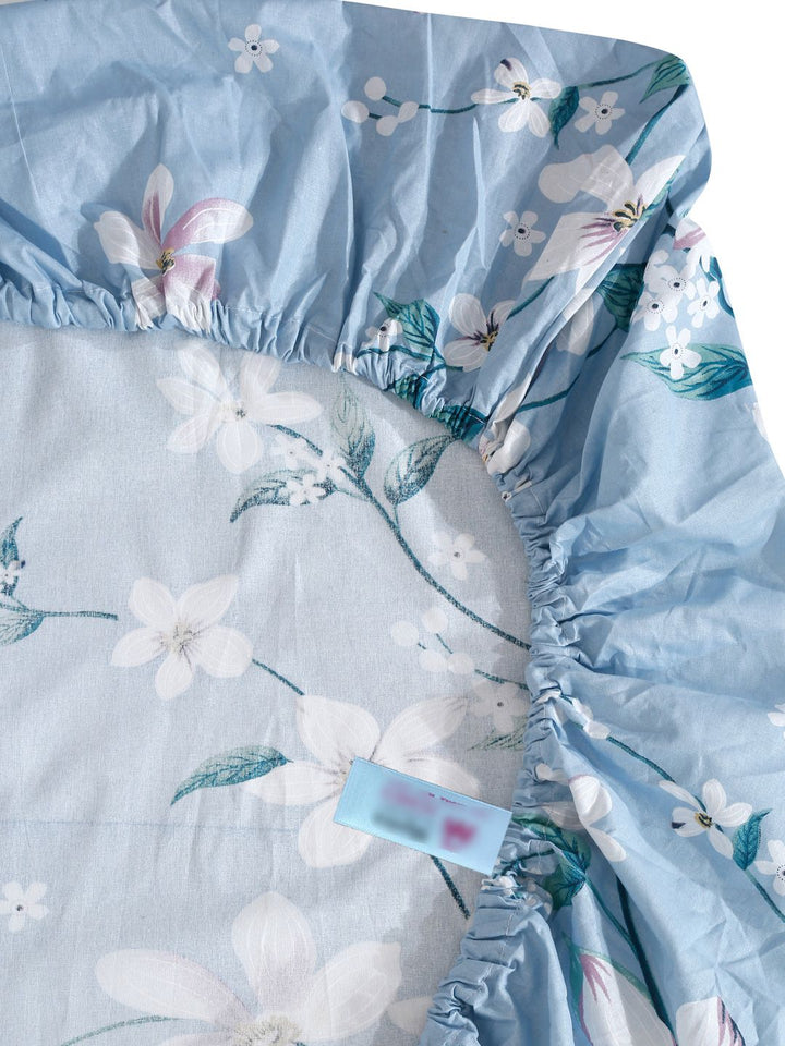 Myntra Elegant Homes Blue Printed Pure Cotton 400 TC Fitted King Bedsheet Set 2.5m x 2.25m