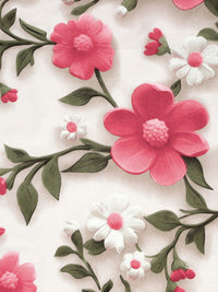 KLOTTHE Cream & Pink Floral Printed Flat 300 TC King Double 7D Bedsheet & 2 Pillow Cover