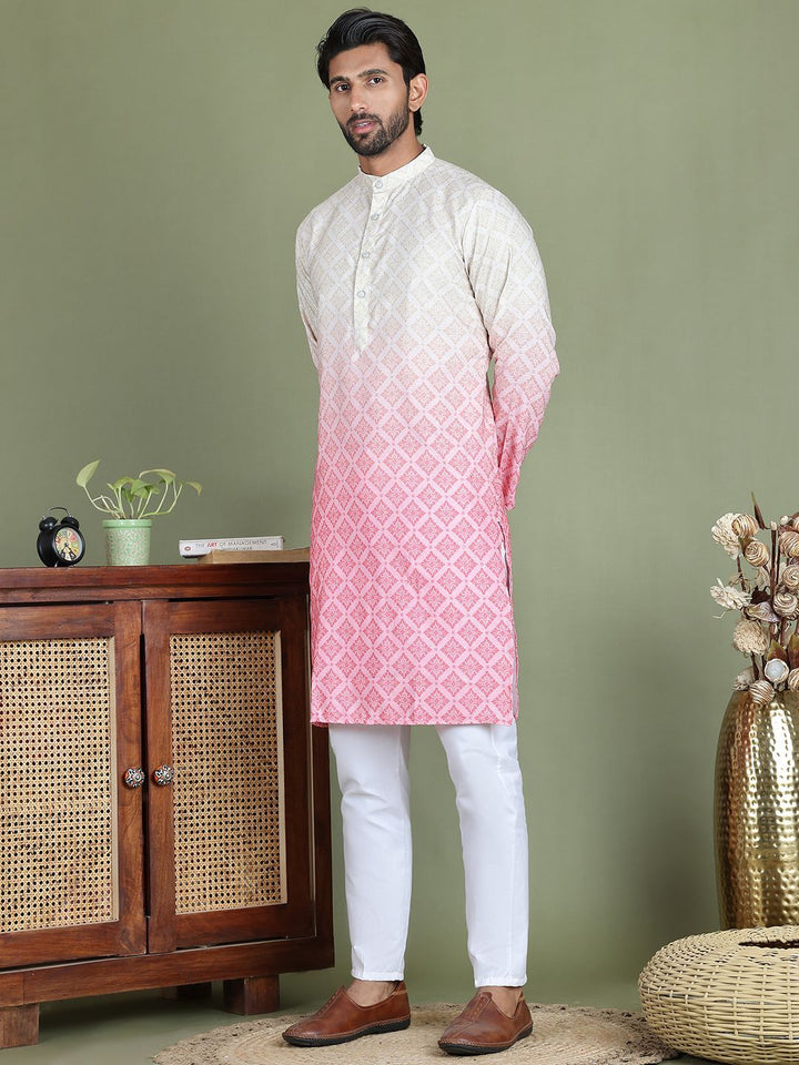 Jompers Geometric Printed Band Collar Straight Kurta With Trouser