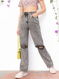 DressBerry Women Grunge Vibe Ripped Straight Jeans