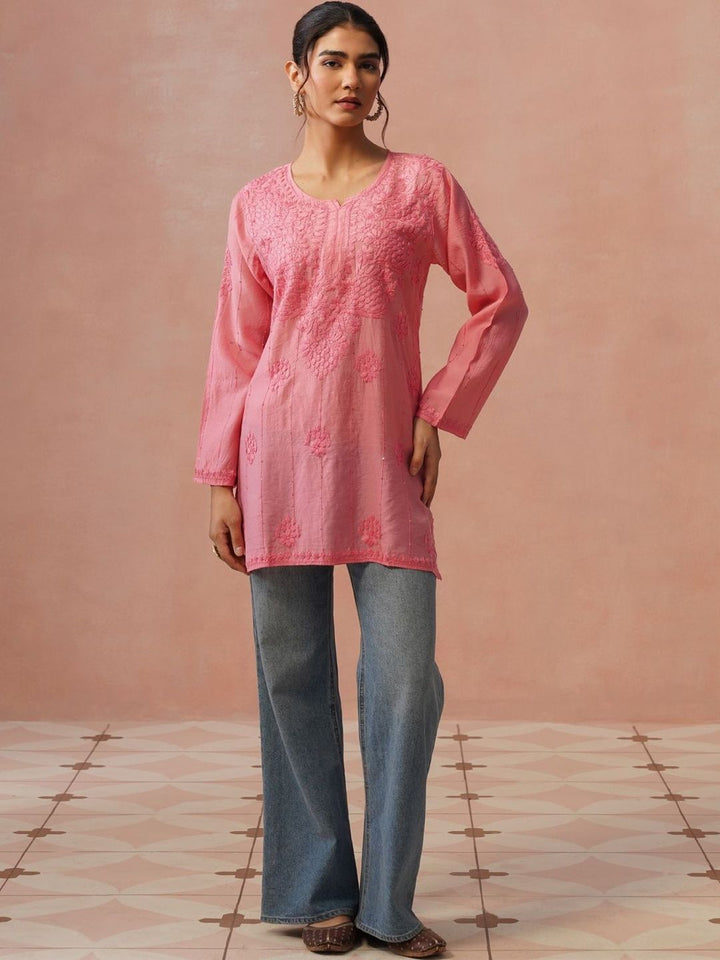 House of Chikankari Women Ethnic Motifs Embroidered Chikankari Chanderi Silk Kurta