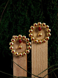 Anouk Gold-Plated Artificial Stones Studded Circular Shaped Drop Earrings