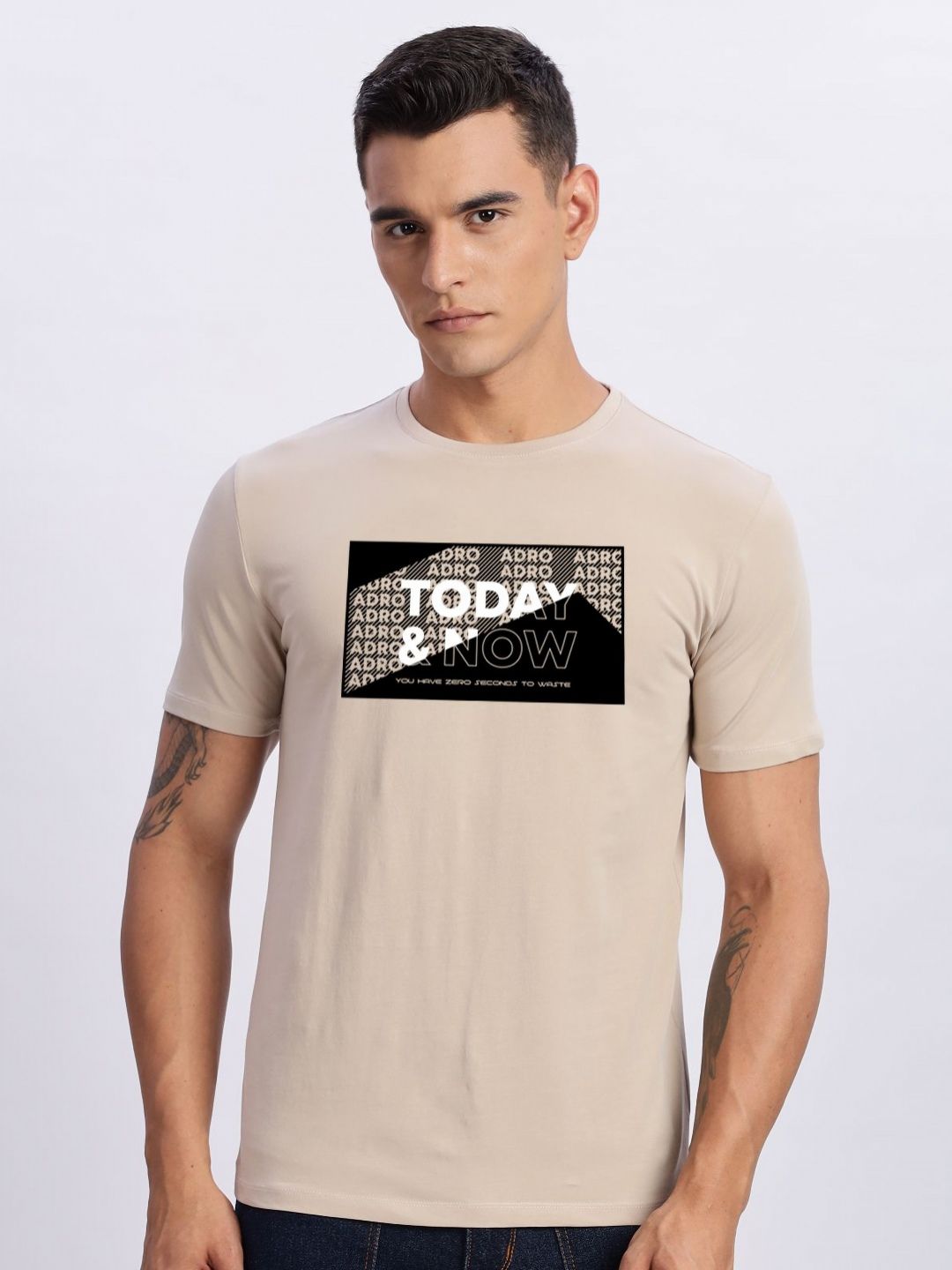 ADRO Typography Printed Round Neck Cotton T-shirt