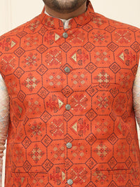 SOJANYA PLUS Lelaki Plus Size Printed Mandarin Collar Nehru Jaket