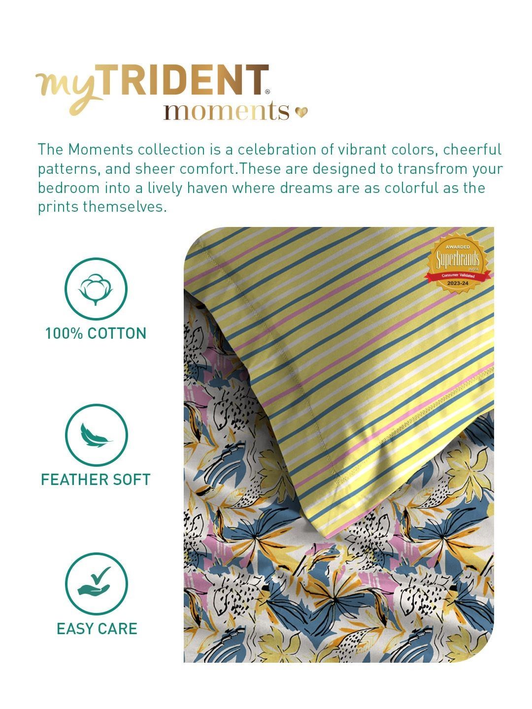 MYTRIDENT Dahlia Yellow Moments Flat 120TC Queen Cotton 1 Bedsheet with 2 Pillow Covers