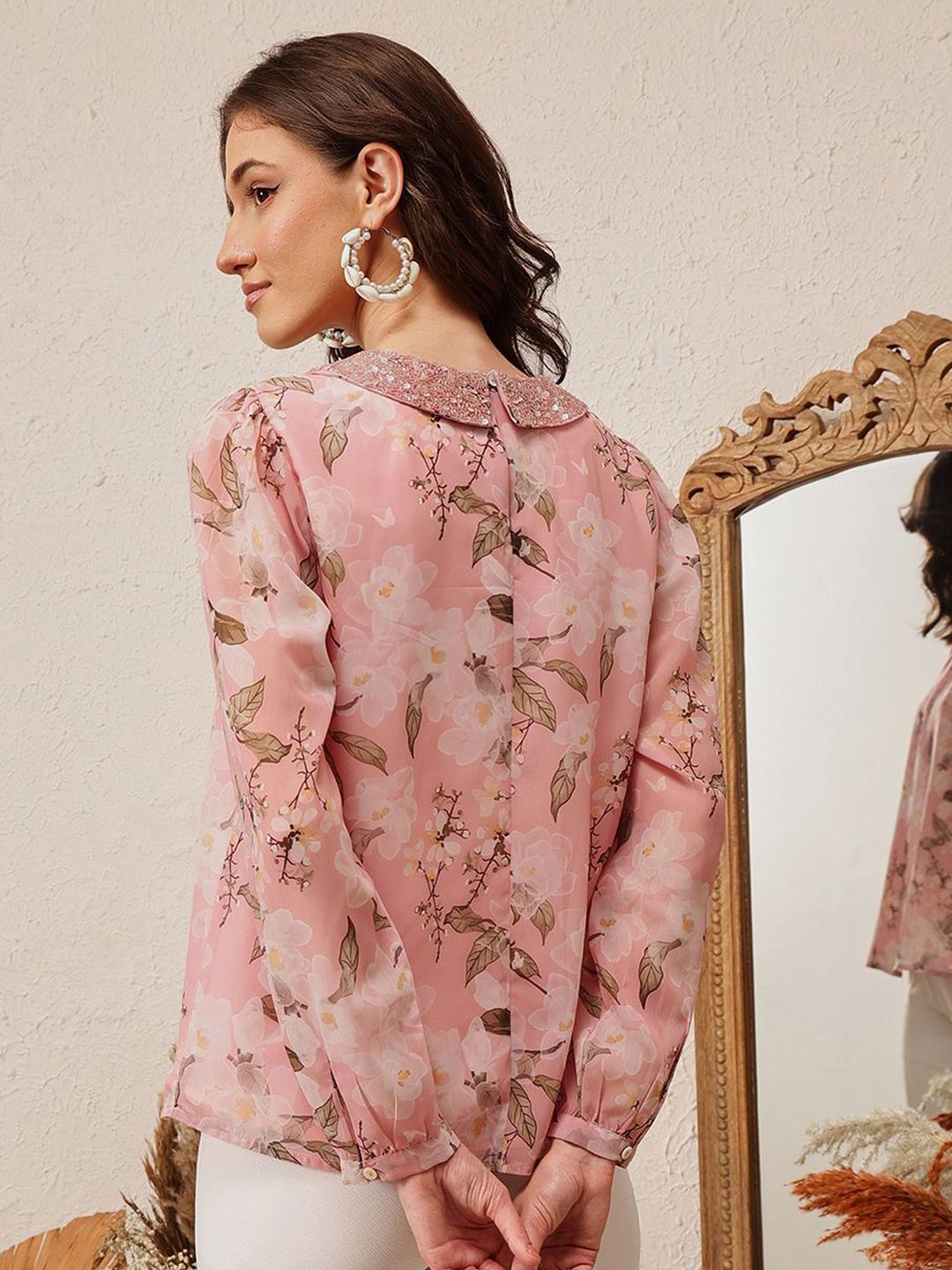 Quiero Women Floral Dicetak Peter Pan Collar atas