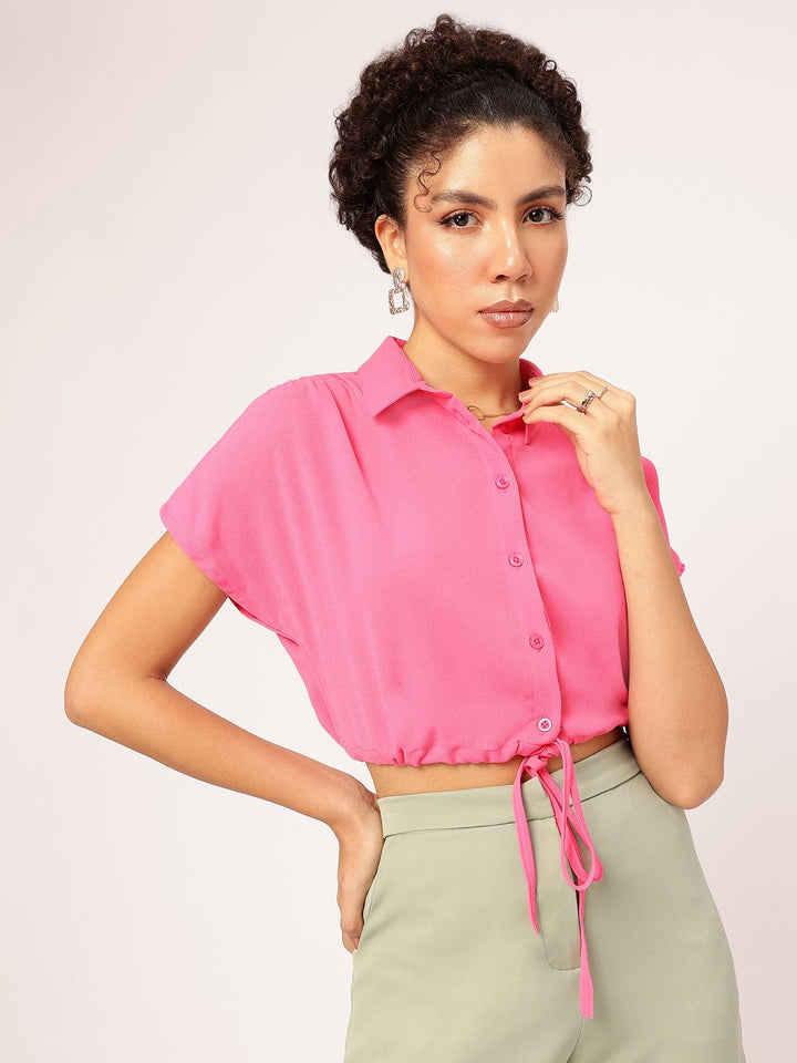 DressBerry K-Chic Waist Tie-Up Shirt Style Crop Top