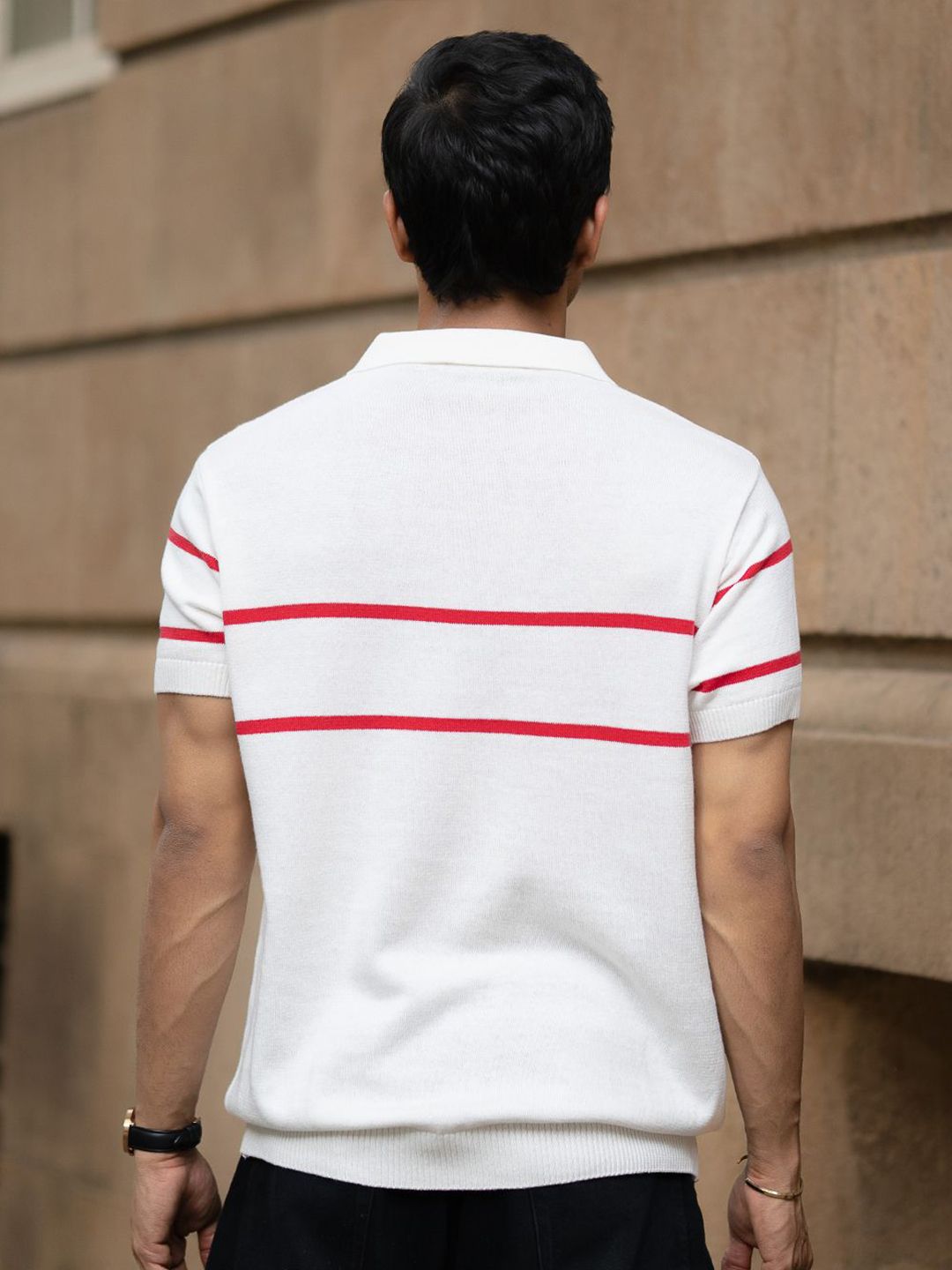 Powerlook SS25 Typography Printed Polo Collar Knitted Pure Cotton T-Shirt