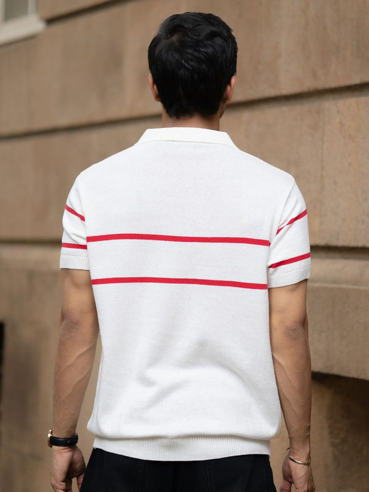 Powerlook SS25 Typography Printed Polo Collar Knitted Pure Cotton T-Shirt