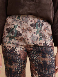 RAREISM Women Cotton Printed Comfort Straight Fit High-Rise Trousers