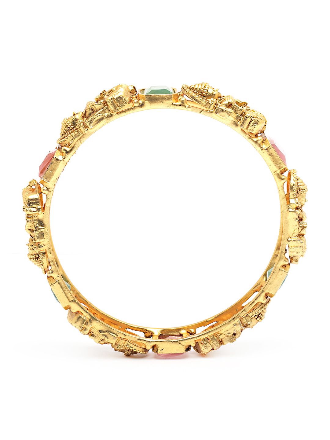 KARATCART Women Set of 2 Gold-Toned & Blue Rajwadi Gold Plated Temple Bangles