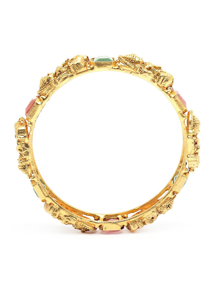 KARATCART Women Set of 2 Gold-Toned & Blue Rajwadi Gold Plated Temple Bangles