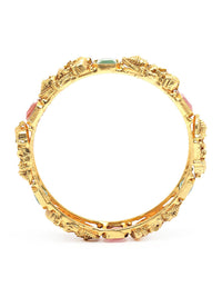 KARATCART Women Set of 2 Gold-Toned & Blue Rajwadi Gold Plated Temple Bangles