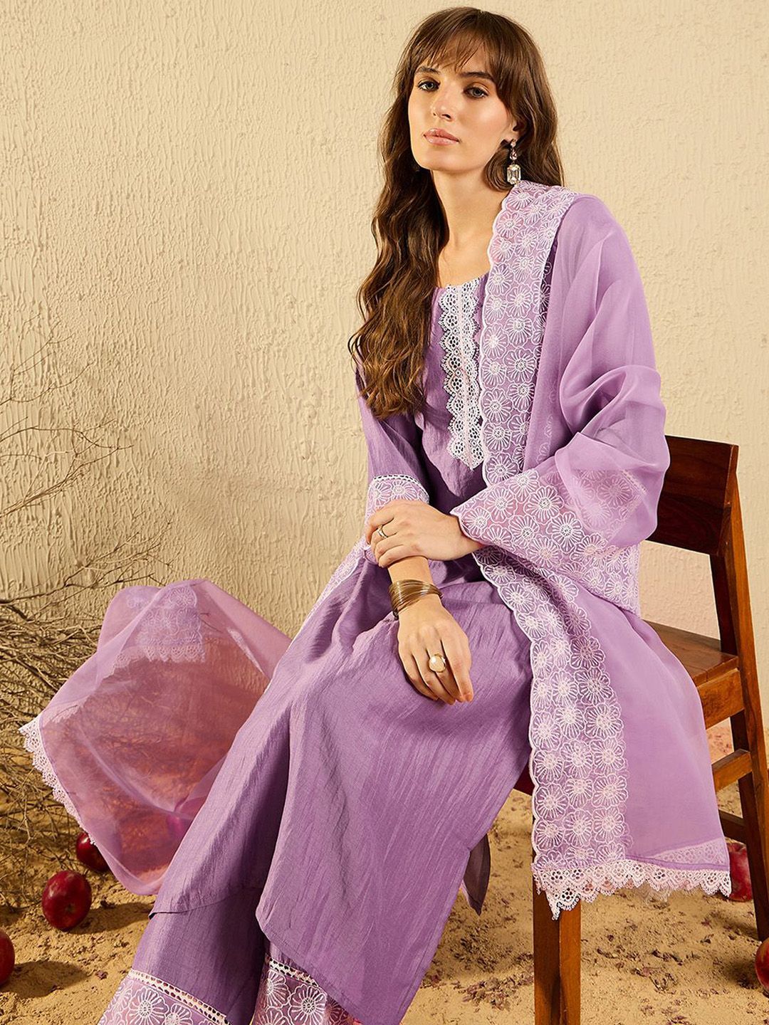 Indo Era Women Floral Embroidered Regular Thread Work Kurta with Trousers & With Dupatta