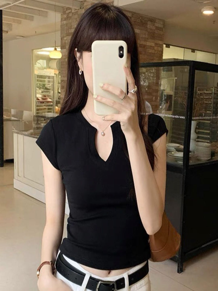 T-Shirt Fit Fit Cotton Women V-Neck Cotton Cotton